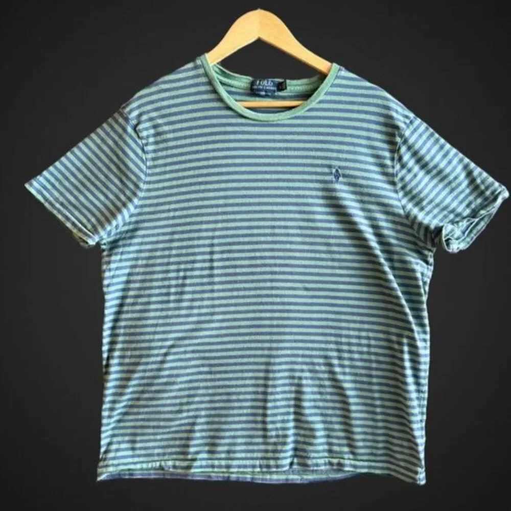 Polo Ralph Lauren Striped Tee Green Navy‎ Custom Slim Fit Mens XL Grunge Nirvana